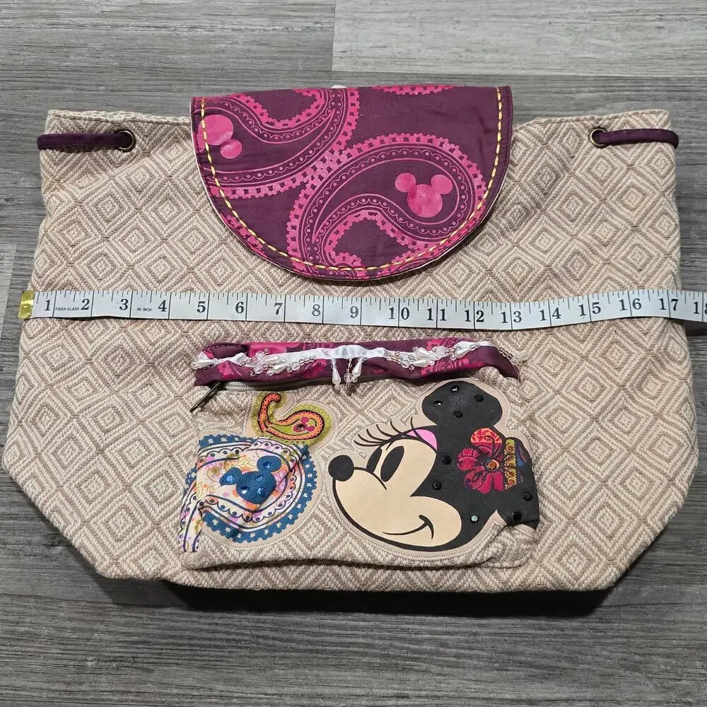 Walt Disney Parks Minnie Mouse Drawstring Beaded Shoulder Bag